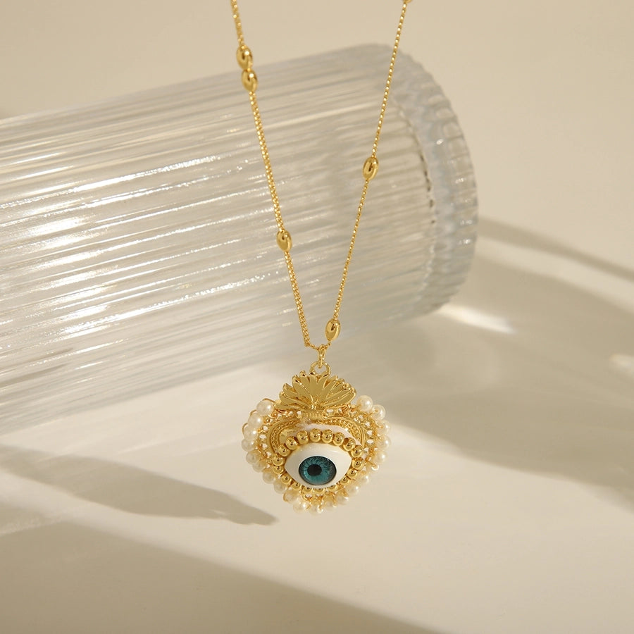 Seed Bead Copper 18K Gold Plated Devil's Eye Heart Shape Pendant Necklace