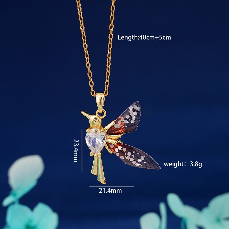 304 Stainless Steel Copper Inlay Animal Zircon Pendant Necklace