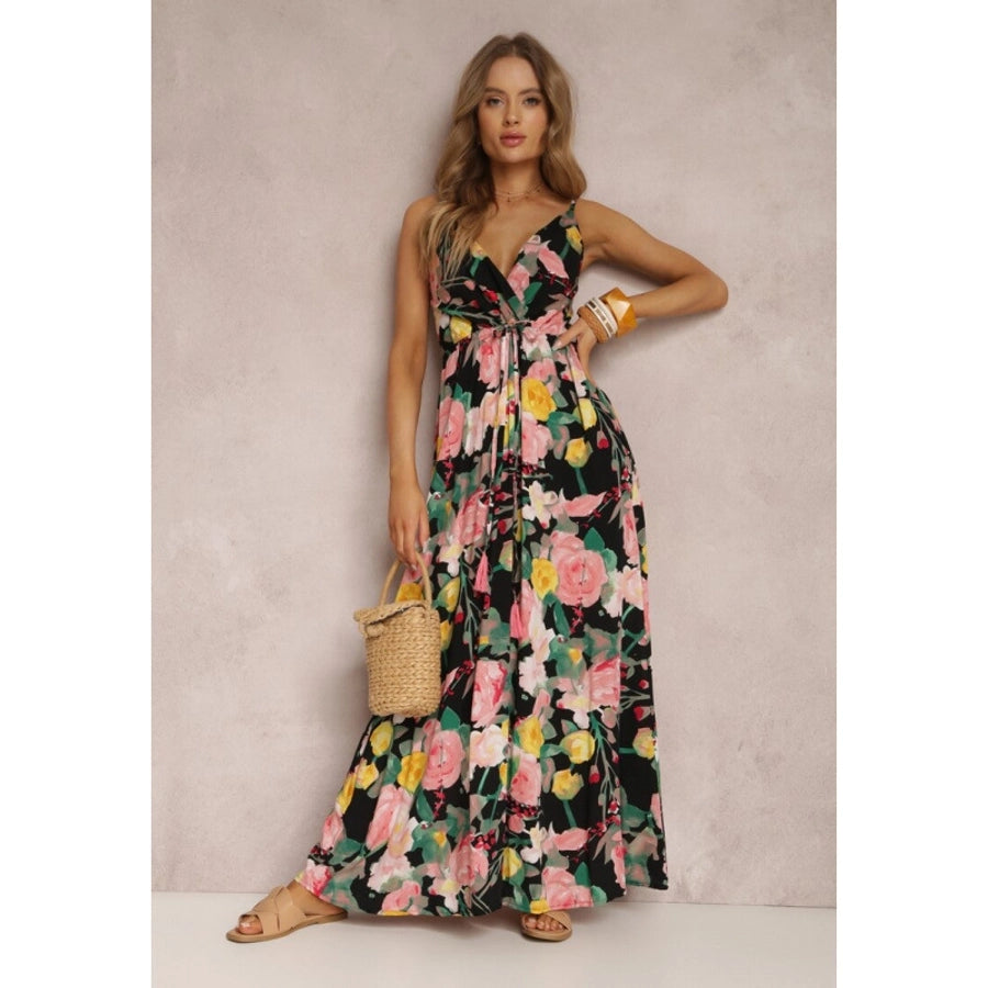 Women's Sheath Dress Streetwear V Neck Sleeveless Flower Maxi Long Dress Holiday