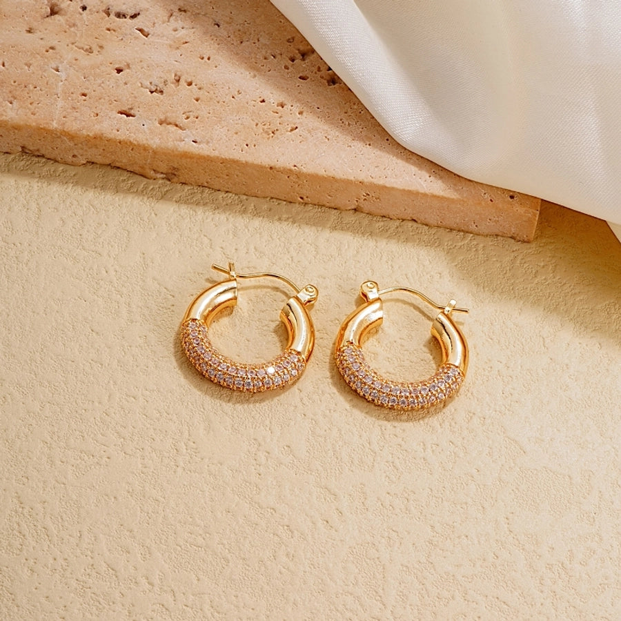 1 pair simple style round polishing plating inlay copper zircon white gold plated gold plated earrings