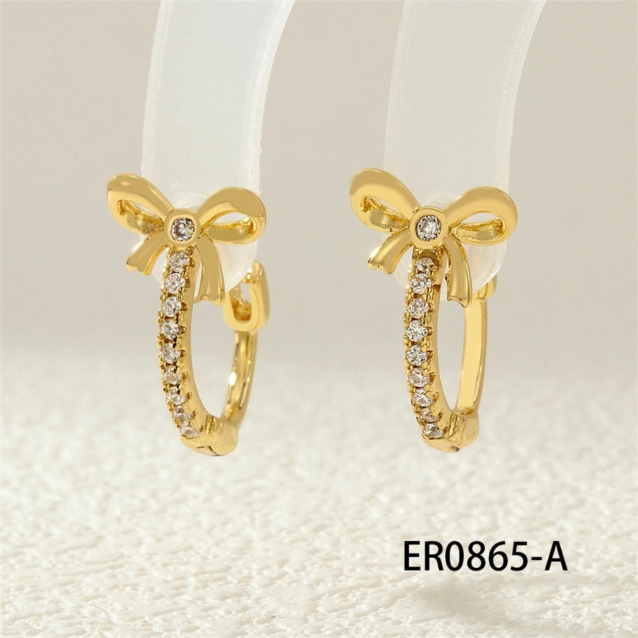 1 Pair IG Style Simple Style Commute Flower Butterfly Inlay Copper Zircon 18K Gold Plated Earrings