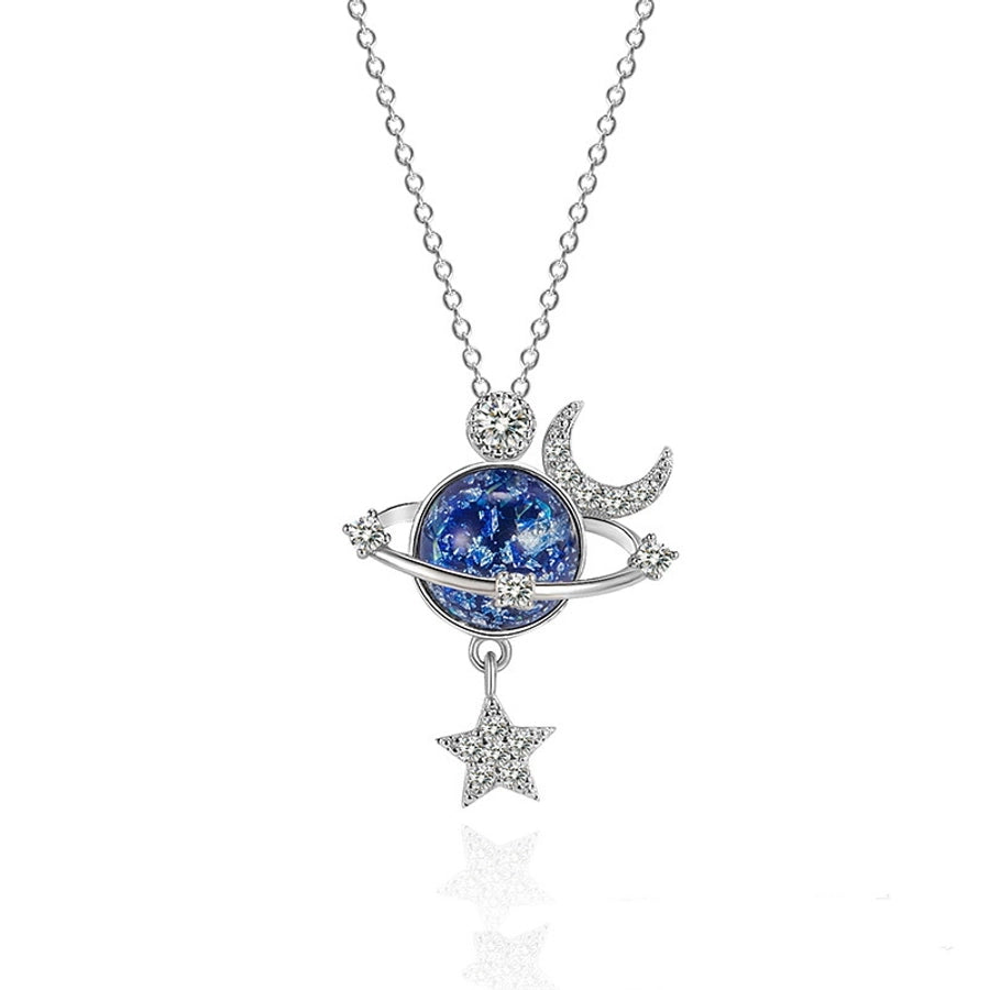 elegant lady star moon copper zircon pendant necklace in bulk