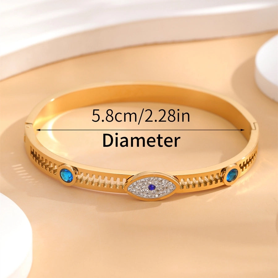 Simple Style Eye 304 Stainless Steel 18K Gold Plated Rhinestones Bangle In Bulk