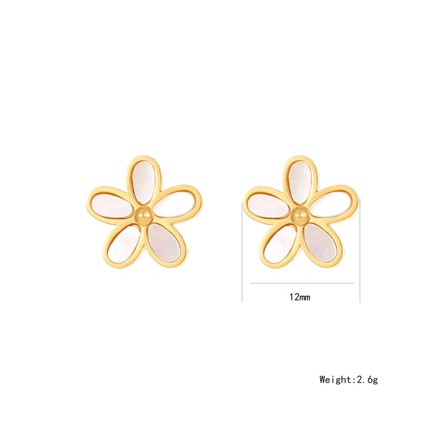 Jewelry Glam Simple Style Flower Stainless Steel Titanium Steel Shell 24K Gold Plated Inlay Earrings Necklace