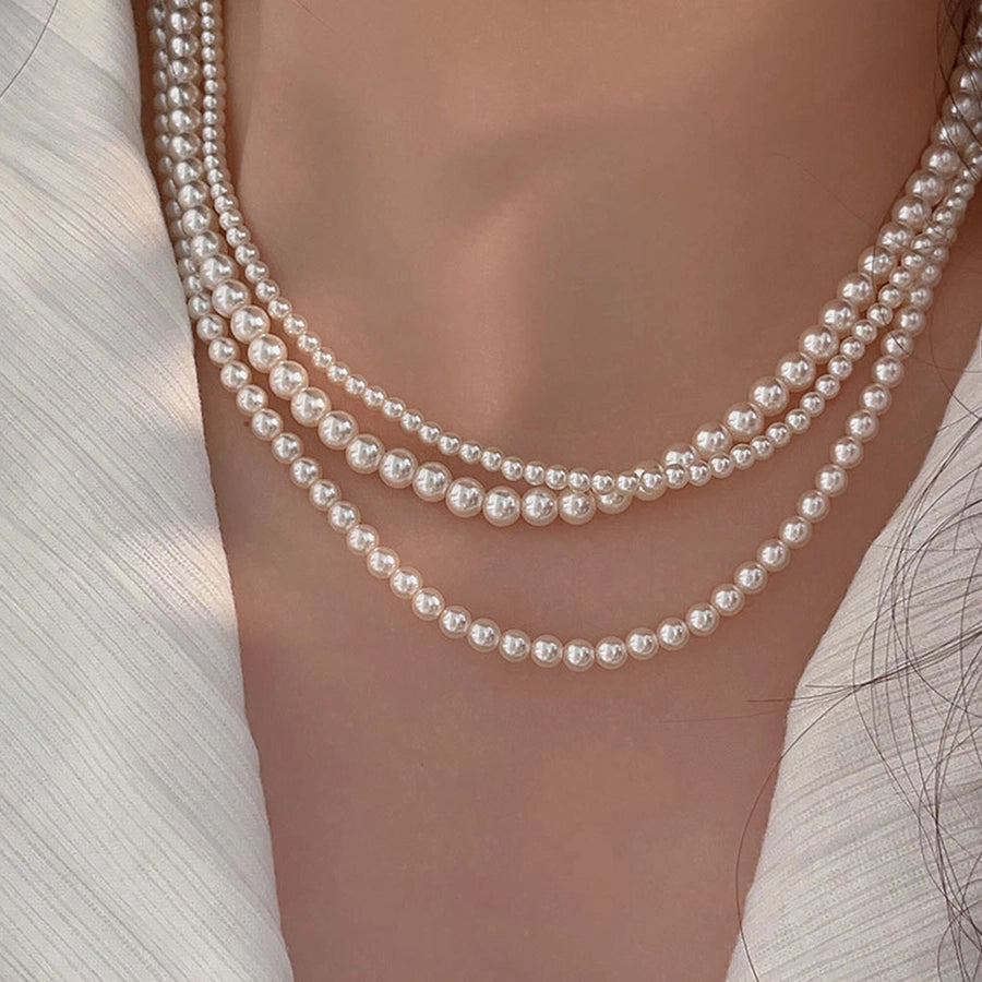 Elegant French Style Geometric Round Artificial Pearl Alloy  Necklace