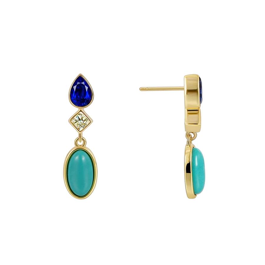 1 Pair Elegant Vacation Bohemian Geometric Square Water Droplets Inlay Brass Turquoise Zircon 18K Gold Plated Drop Earrings