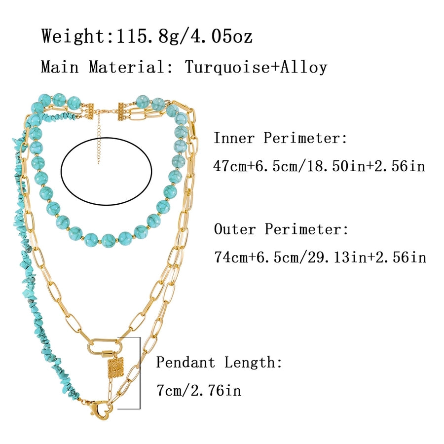 Elegant Exaggerated Lady Geometric Heart Shape Gold Plated Alloy turquoise  Three Layer Necklace