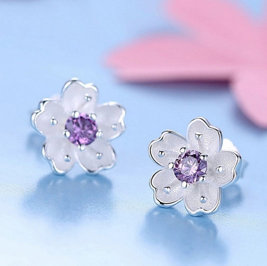 1 pair elegant lady flower inlay white copper artificial gemstones ear studs