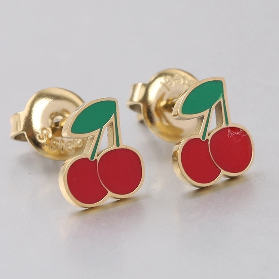 1 Pair IG Style Fruit Titanium Steel 18K Gold Plated Ear Studs