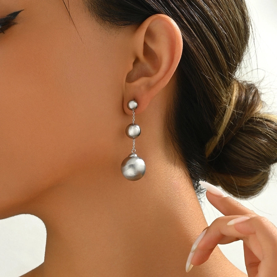 1 Pair Elegant Modern Style Round 304 Stainless Steel Beads Drop Earrings