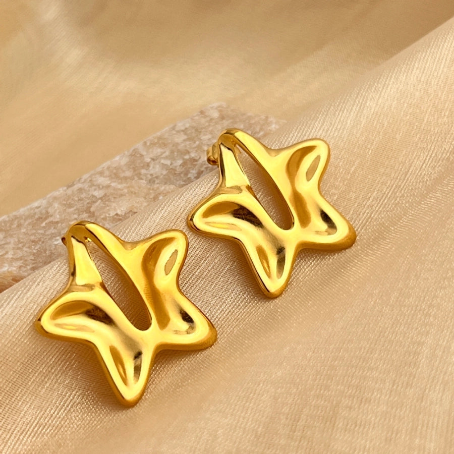 1 Pair Elegant Vacation Pentagram Polishing Plating 304 Stainless Steel 18K Gold Plated Ear Studs - CEJEW