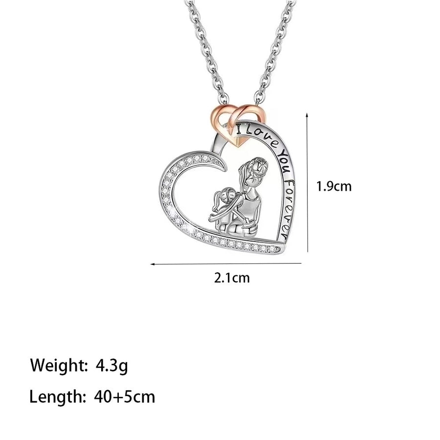 Jewelry Casual MAMA Simple Style Human 304 Stainless Steel Artificial Rhinestones 18K Gold Plated Rose Gold Plated Plating Inlay Pendant Necklace - CEJEW