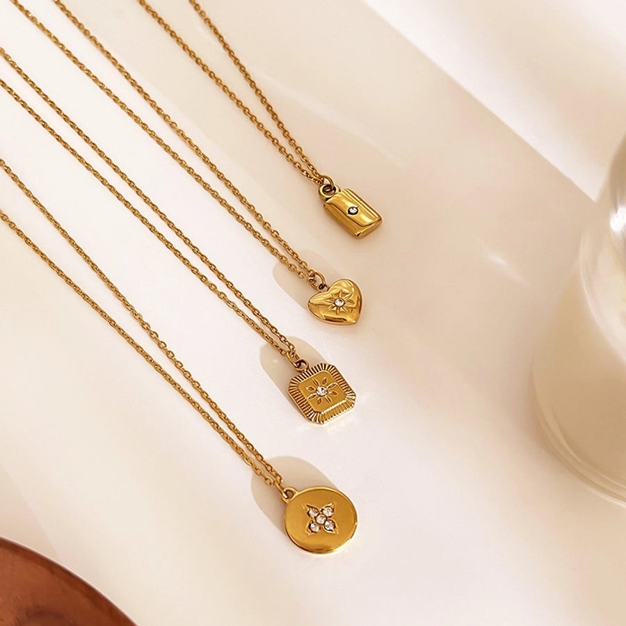 Jewelry Simple Style Commute Geometric 316L Stainless Steel  Rhinestones 18K Gold Plated Pendant Necklace