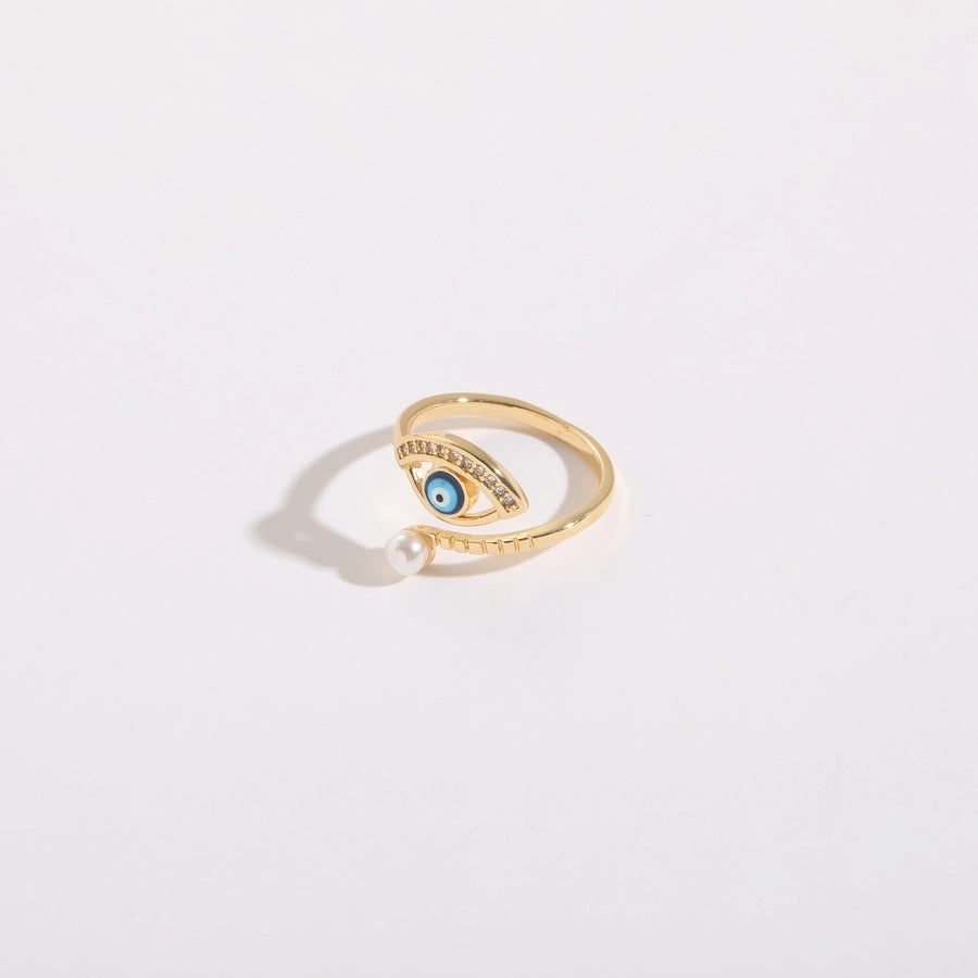 simple style devil's eye copper plating inlay zircon 14k gold plated rings