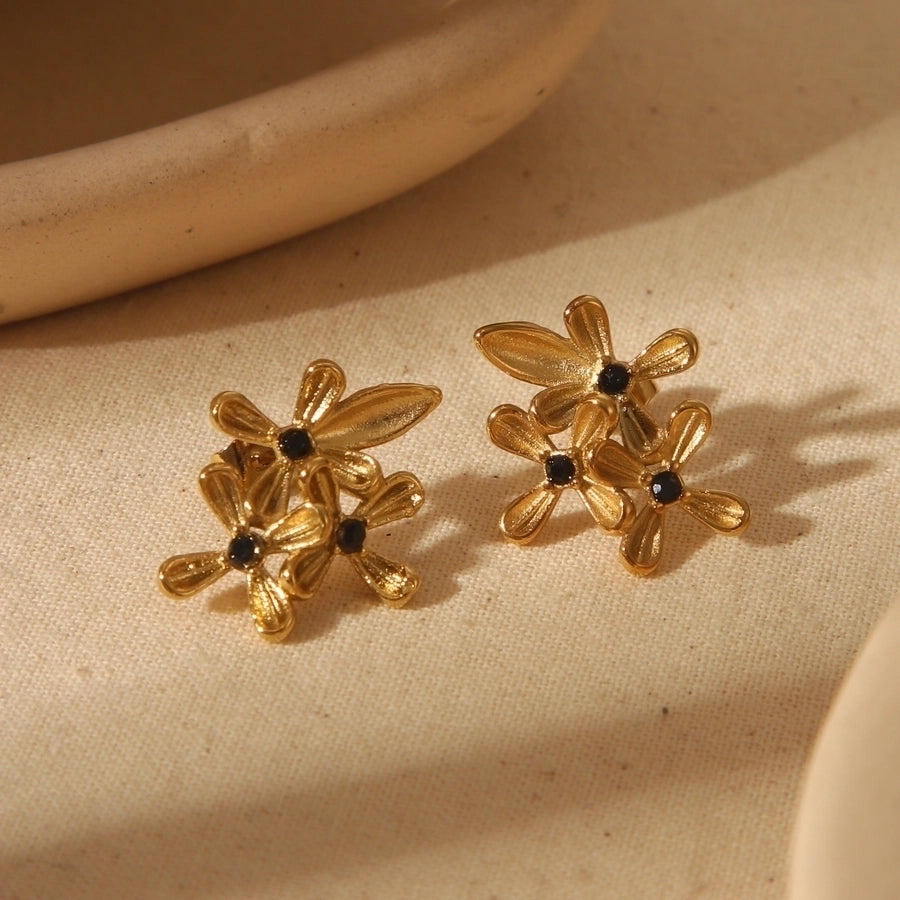 1 Pair Basic Sweet Flower 304 Stainless Steel Zircon 18K Gold Plated Ear Studs