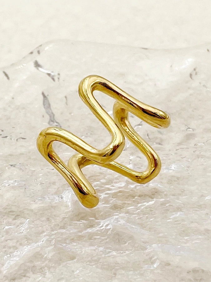 simple style geometric stainless steel gold plated wave ring in bulk