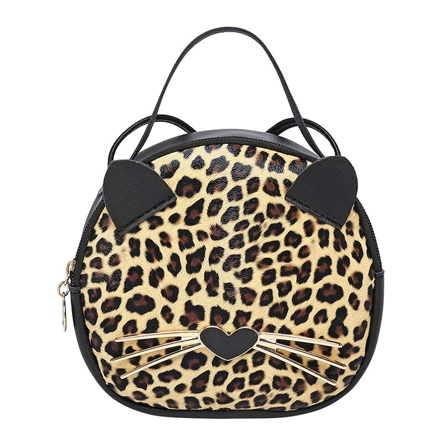 Women's Medium Pu Leather Leopard Cute Streetwear Round Zipper Crossbody Bag