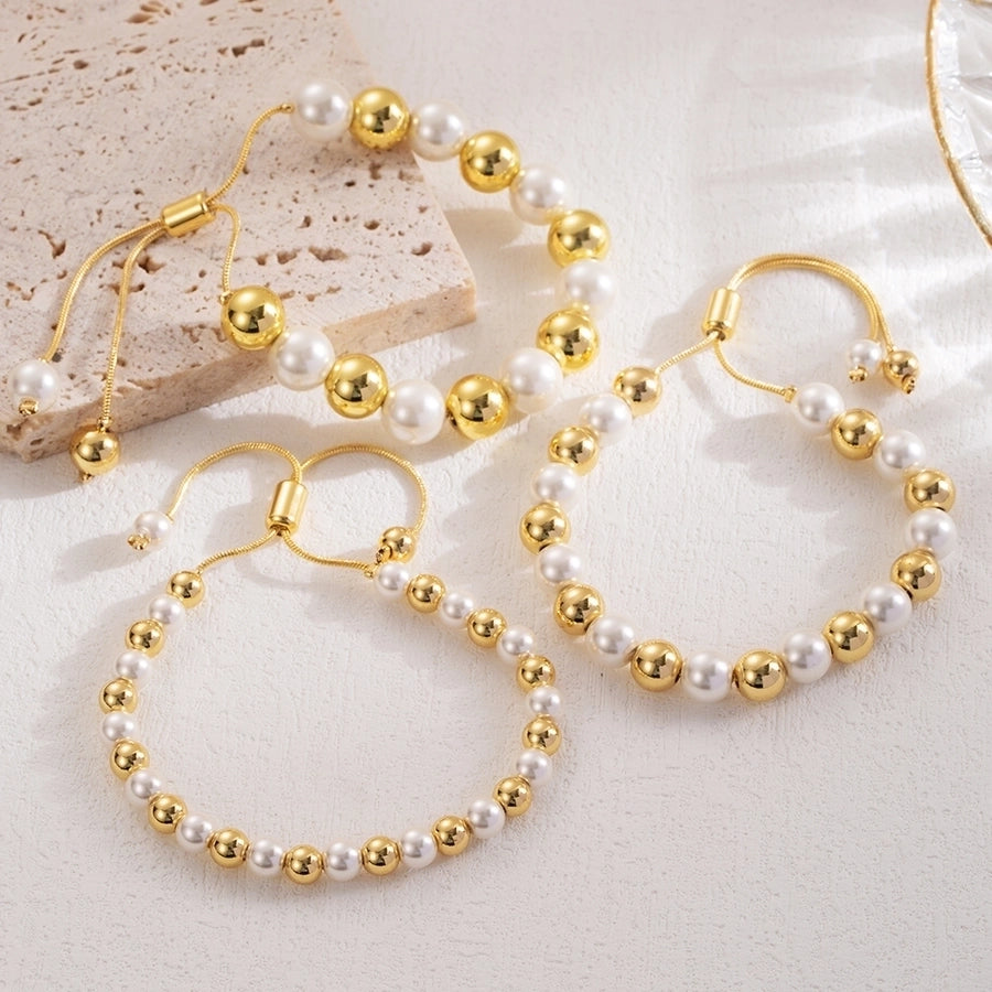 ig style simple style round imitation pearl copper 18k gold plated bracelets in bulk