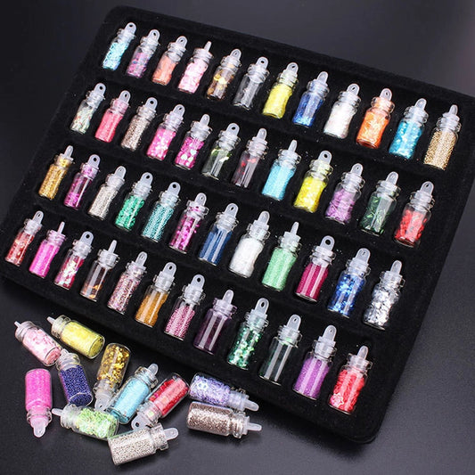 Nail Art Accessory Kit Nail Powder Glitter Sequins Small Steel Beads Star Mixed Diy Colors Glass Bottle Set Manicure Decorations