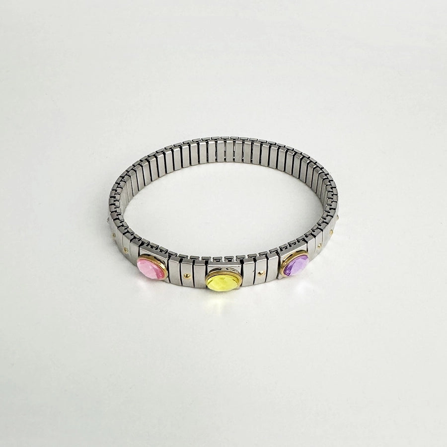 Rock Punk Shiny Geometric Titanium Steel Rhinestones Bangle In Bulk