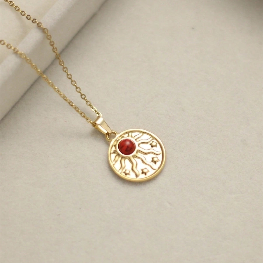 Jewelry Vintage Style IG Style Round Star Heart Shape 304 Stainless Steel Natural Stone 18K Gold Plated Inlay Stainless Steel Necklaces - CEJEW