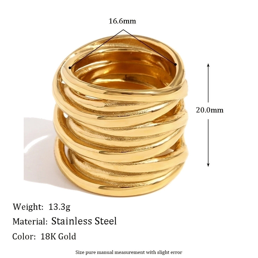 Jewelry Retro Solid Color 304 Stainless Steel 18K Gold Plated Layered Plating Rings