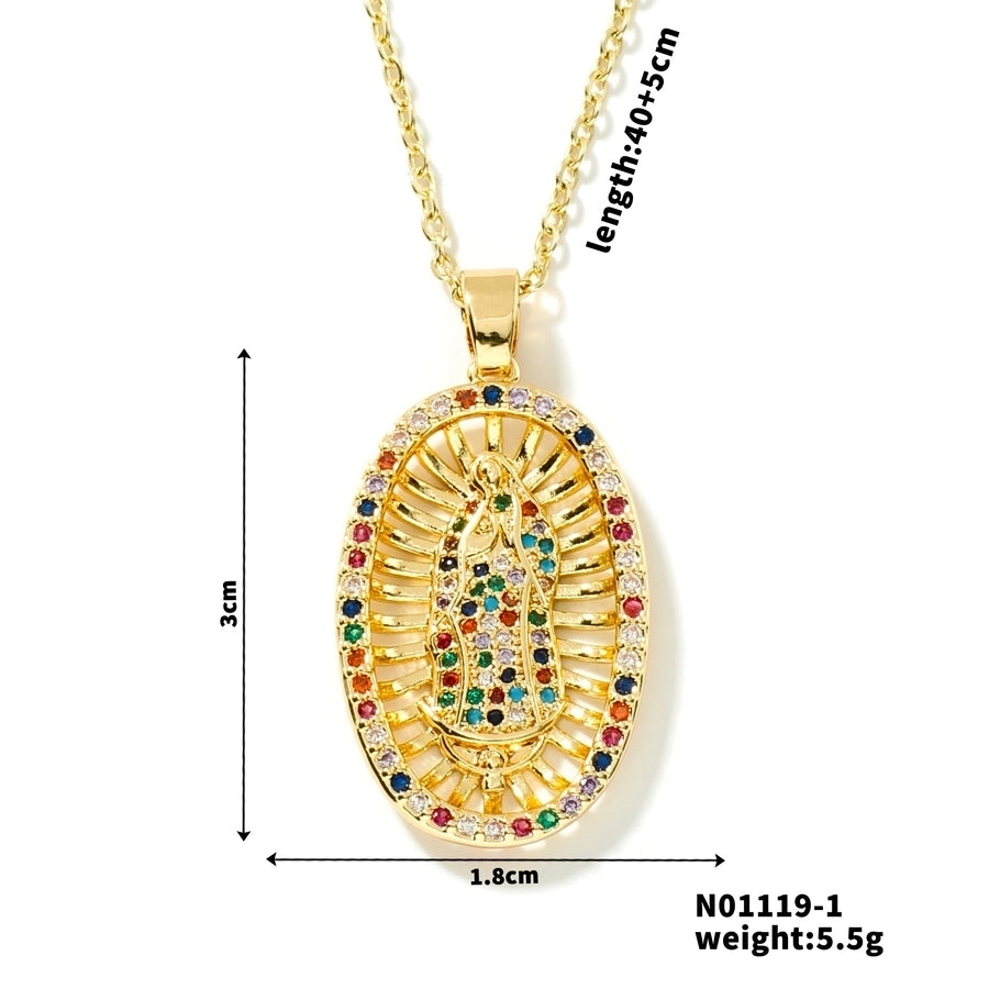 Jewelry Vintage Style Virgin Mary Oval Heart Shape 304 Stainless Steel Copper Zircon K Gold Plated Inlay Pendant Necklace