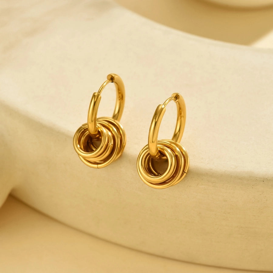 1 Pair Vintage Style French Style Round Polishing 304 Stainless Steel 14K Gold Plated Drop Earrings