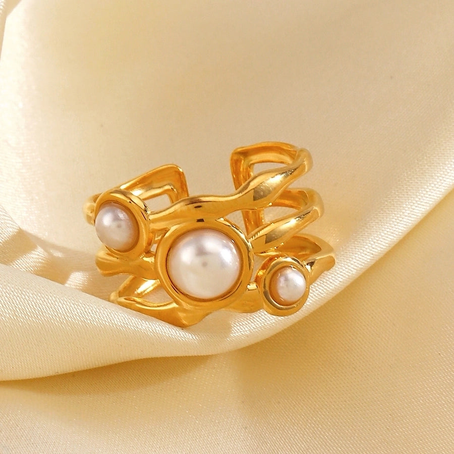 Jewelry Vintage Style Irregular 304 Stainless Steel Artificial Pearls 18K Gold Plated Plating Inlay Open Rings