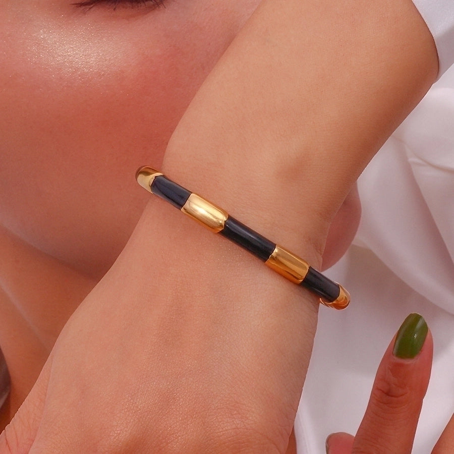 Simple Style Classic Style C Shape Color Block 304 Stainless Steel 18K Gold Plated Cuff Bracelets In Bulk