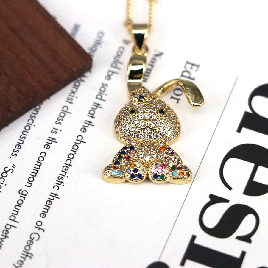 Copper Plating Inlay Rabbit Zircon Pendant Necklace