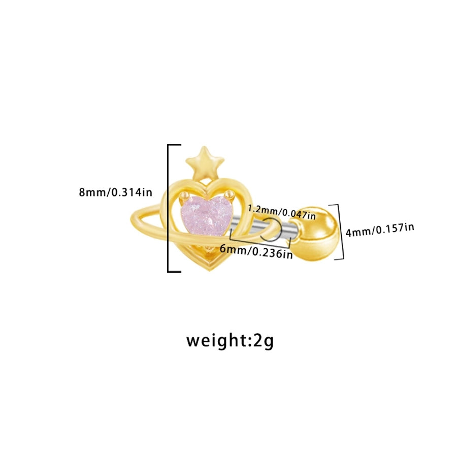 1 Piece Elegant Cute Luxurious Moon Heart Shape Butterfly Inlay 316 Stainless Steel  Copper Rhinestones Glass Zircon Gold Plated Cartilage earrings