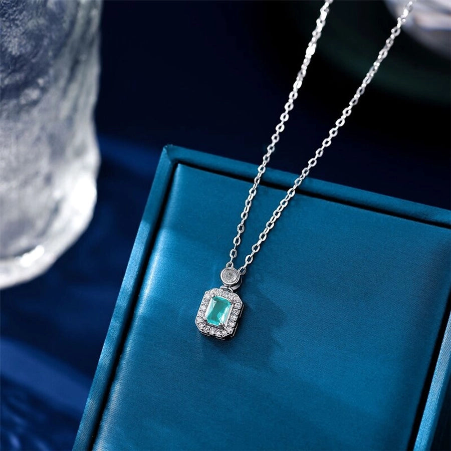 201 Stainless Steel Copper White Gold Plated Plating Inlay Solid Color Zircon Pendant Necklace