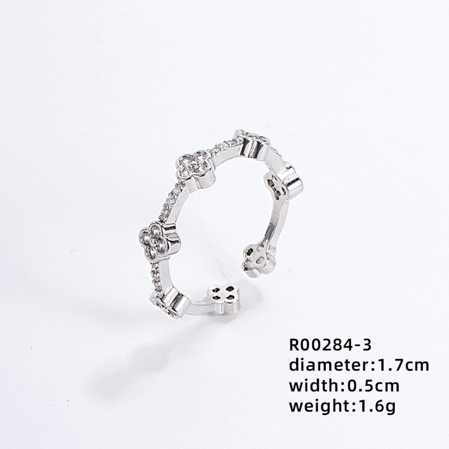 Copper IG Style Simple Style Plating Inlay Heart Shape Flower Zircon Open Rings