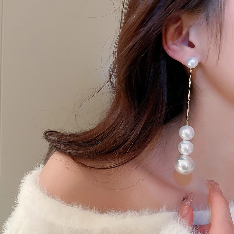 jewelry lady pearl alloy gold plated plating drop earrings - CEJEW