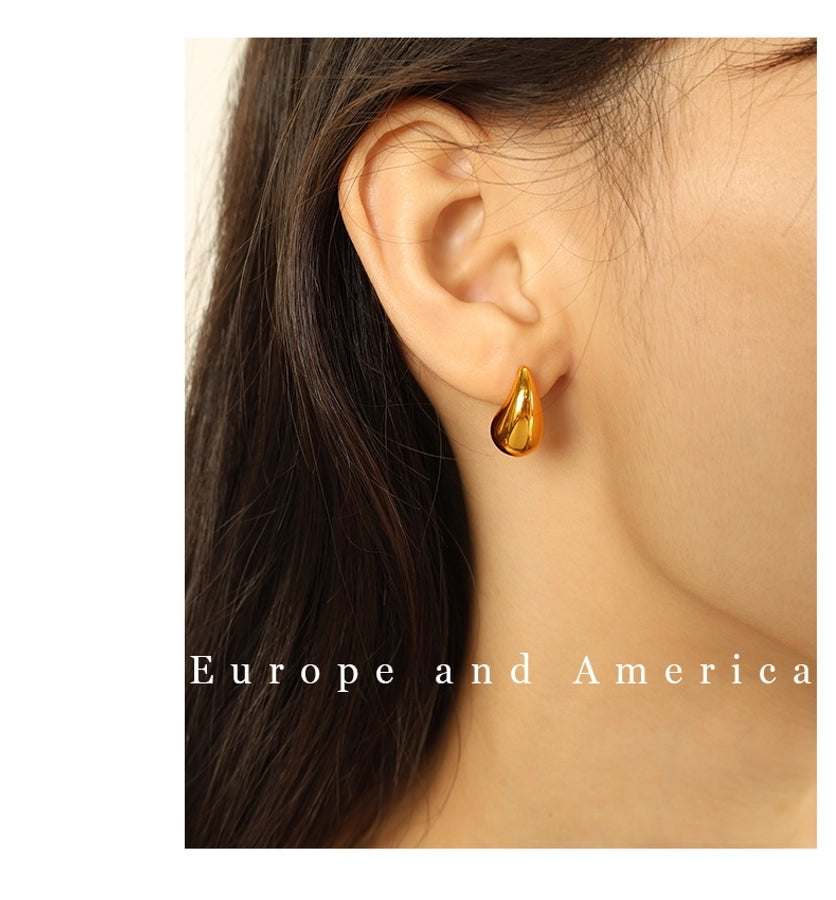 1 Pair IG Style Elegant Water Droplets Polishing 304 Stainless Steel 18K Gold Plated Ear Studs