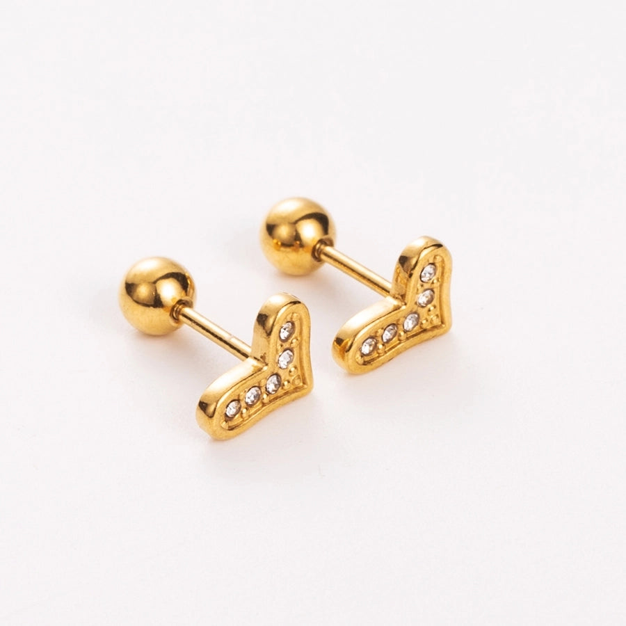 Simple Style Shiny Heart Shape Mushroom Planet Plating Inlay 304 Stainless Steel Artificial Diamond 14K Gold Plated Ear Studs