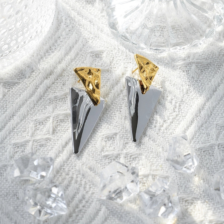 1 Pair Simple Style Korean Style Triangle Plating 304 Stainless Steel 14K Gold Plated Drop Earrings - CEJEW