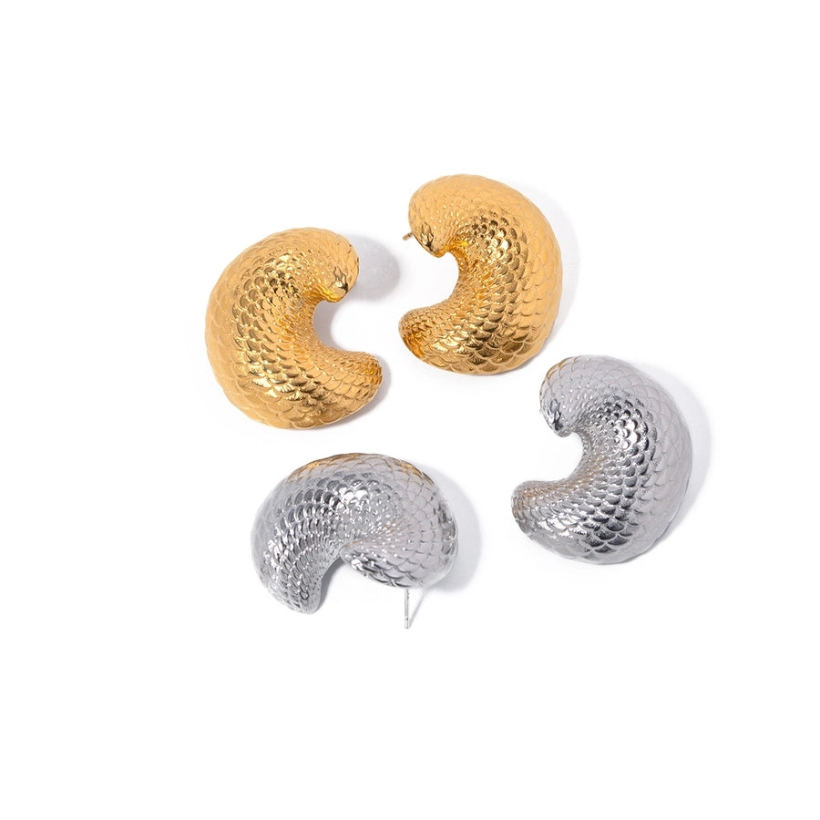 1 Pair IG Style Fish Scales 304 Stainless Steel 18K Gold Plated Earrings - CEJEW