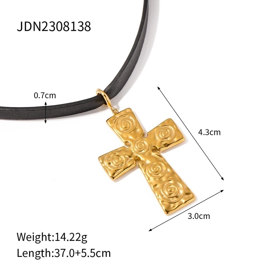 Jewelry Simple Style Classic Style Cross 304 Stainless Steel Natural Stone Rhinestones Zircon 18K Gold Plated Pendant Necklace