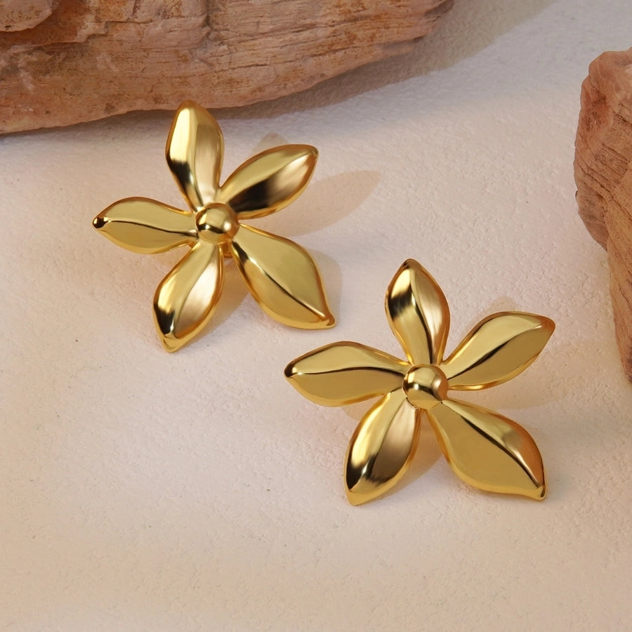 1 Pair Sweet Flower Plating 304 Stainless Steel Imitation Gold  Stainless Steel Earrings