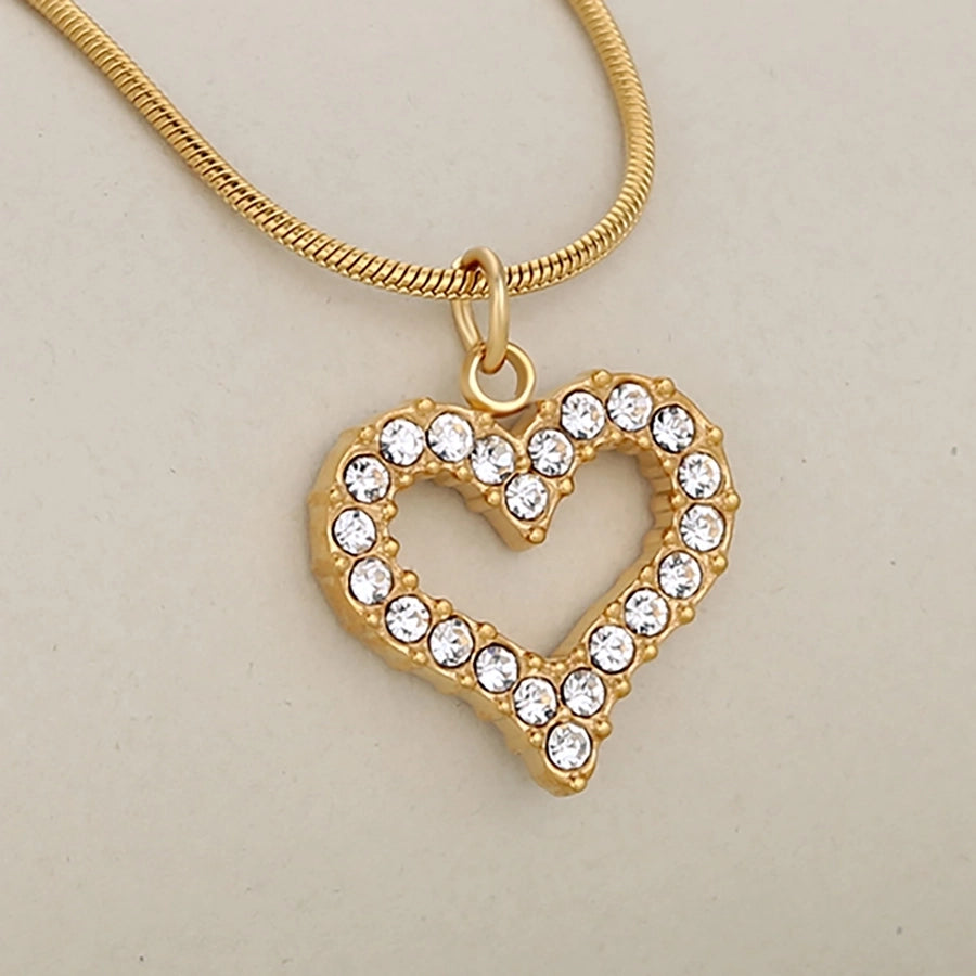 Jewelry Cute Shiny Cross Heart Shape 304 Stainless Steel Rhinestone Rhinestones Stainless Steel Necklaces