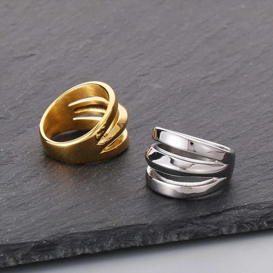 Jewelry Simple Style Solid Color Titanium Steel 18K Gold Plated Hollow Out Rings - CEJEW