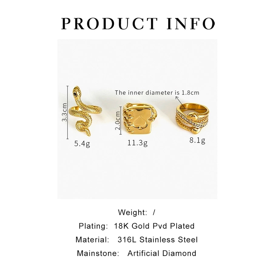 Jewelry Luxurious Simple Style Commute Geometric 316L Stainless Steel  Rhinestones 18K Gold Plated Rings - CEJEW