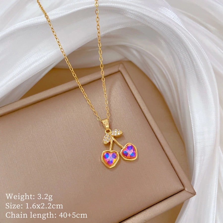 Jewelry Elegant Classic Style Commute Cherry Titanium Steel Brass Shell Zircon Gold Plated Inlay Jewelry Set