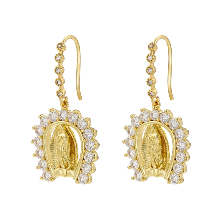 1 pair luxurious virgin mary copper plating inlay zircon 18k gold plated drop earrings