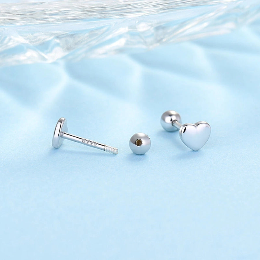 S925 silver anti-lost earrings love four-leaf clover round earrings stainless steel screw to prevent falling off without picking ear holes