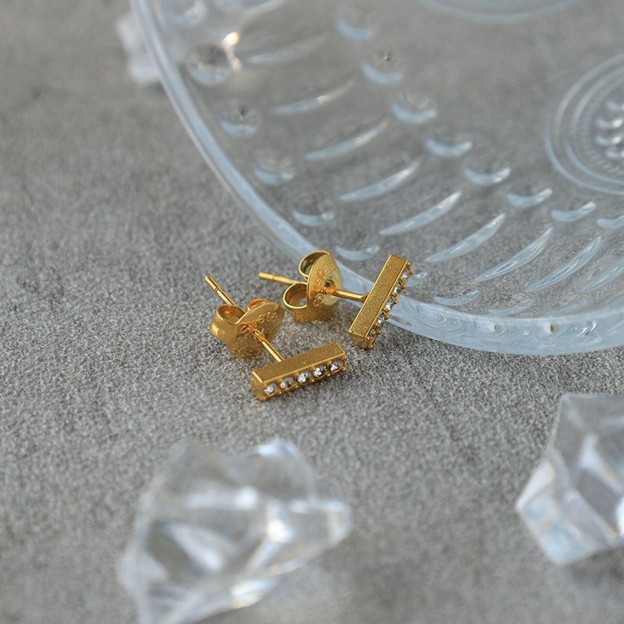 1 Pair Modern Style Simple Style Shiny Rectangle Plating Inlay 304 Stainless Steel Zircon 14K Gold Plated Ear Studs