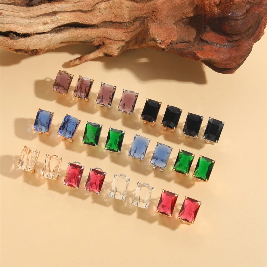 1 Pair Vintage Style Simple Style Commute Square Inlay Copper Zircon 14K Gold Plated Ear Studs