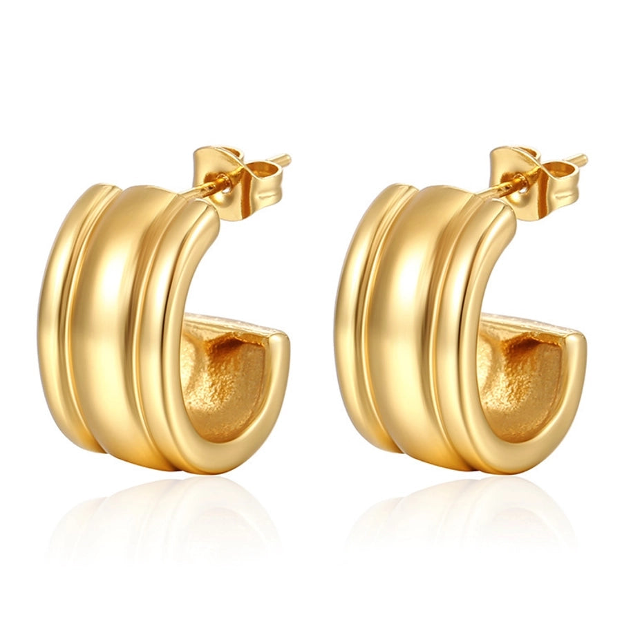 1 Pair Retro C Shape Plating 304 Stainless Steel 18K Gold Plated Ear Studs